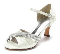 TFDRSEXVD Sandales à Bout Ouvert et Bride Cheville mi-Haute en Strass pour Femme, idéales pour Une soirée, Une Robe de mariée ou Une soirée.,Ivoire,37