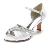 TFDRSEXVD Sandales à Bout Ouvert et Bride Cheville mi-Haute en Strass pour Femme, idéales pour Une soirée, Une Robe de mariée ou Une soirée.,Blanc,40