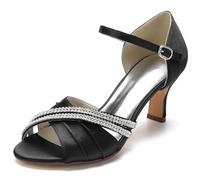 TFDRSEXVD Sandales à Bout Ouvert et Bride Cheville mi-Haute en Strass pour Femme, idéales pour Une soirée, Une Robe de mariée ou Une soirée.,Noir,39