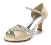 TFDRSEXVD Sandales à Bout Ouvert et Bride Cheville mi-Haute en Strass pour Femme, idéales pour Une soirée, Une Robe de mariée ou Une soirée.,Champagne,37