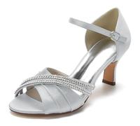 TFDRSEXVD Sandales à Bout Ouvert et Bride Cheville mi-Haute en Strass pour Femme, idéales pour Une soirée, Une Robe de mariée ou Une soirée.,Argent,43