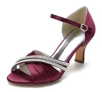TFDRSEXVD Sandales à Bout Ouvert et Bride Cheville mi-Haute en Strass pour Femme, idéales pour Une soirée, Une Robe de mariée ou Une soirée.,Burgundy,40