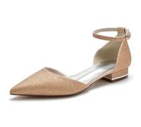 TFDRSEXVD Sandales à Paillettes pour Femmes, Bout Pointu, Bride à la Cheville, ajourées, Talon Bas épais, Respirantes, pour fête, Mariage, Vocation,Champagne,43