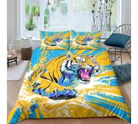 TFEDACVSS 3 PièceAnimauxEnsemble De Literie 3D ImpriméArt du Pouvoir du tigreCouetteavec Fermeture ÉclairMicrofibre RespirantTaie Oreiller pour Adultes King（220x240cm）
