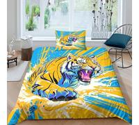 TFEDACVSS 3 PièceAnimauxParure De Lit3D ImpriméArt du Pouvoir du tigreLiterie en avec Fermeture ÉclairMicrofibre Respirant2 Taies D'oreillerPour Adultes Et AdolescentsSingle（135x200cm）