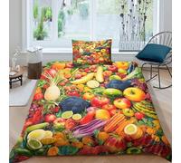 TFEDACVSS 3 PièceNourritureLiterie avec 3D ImpriméFruit La Nature Morte ArtEnsemble De Literie AvecFermeture Éclair Microfibre RespirantTaie Oreiller Ado Single(135x200cm)