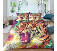 TFEDACVSS 3 Pièces AnimauxParure De Lit3D ImpriméArt du Pouvoir du tigreCouetteFermeture Éclair Ultra Douce ConfortableTaie Oreiller Garcon King（220x240cm）