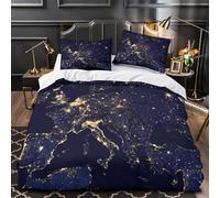 TFEDACVSS Carte de NightEurope Parure de Lit 3D Imprimée Microfibre résistante Douce Style des lumières urbaines Housse de Couette Fermeture Éclair Super Douce Respirante for Adulte Single（140x200cm）