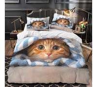 TFEDACVSS Chat Confortable Qui Jette Un Coup d'œil Housse de Couette 3D Effet Microfibre résistante Hypoallergique Parure de Lit Fermeture Éclair Douce Confortable for Enfant Single（135x200cm）