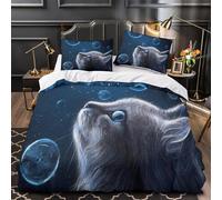 TFEDACVSS Chat Gris Qui Regarde Parure de Lit Microfibre Hypoallergique 3D Imprimée Léger Housse de Couette Fermeture Éclair Douce Respirante for Enfants Garçons Filles Single（140x200cm）