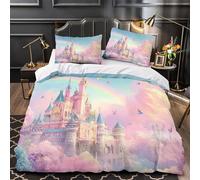 TFEDACVSS Château Fantastique Housse de Couette Microfibre Ultra Douce 3D Effet Léger Rêve Pastel Parure de Lit 3D Imprimée Fermeture Éclair Confortable for Adolescent Single（135x200cm）