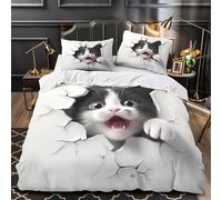 TFEDACVSS Chaton Mignon Qui Jette Un Coup d'œil Parure de Lit Imprimé en 3D Microfibre Hypoallergique Confortable Housse de Couette Résistante Ultra Douce for Enfants Garçons Ado Single（140x200cm）