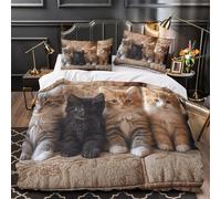 TFEDACVSS Chatons Mignons Housse de Couette 3D Effet Microfibre résistante Super Douce Chatons bébés poilus Parure de Lit Fermeture Éclair Hypoallergique Respirante for Couple Single（135x200cm）