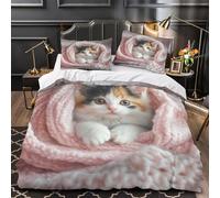 TFEDACVSS Chatons Mignons Housse de Couette 3D Effet Microfibre Ultra Douce Confortable Chatons bébés poilus Parure de Lit Fermeture Éclair Hypoallergique Résistante for Filles Ado Double（200x200cm）