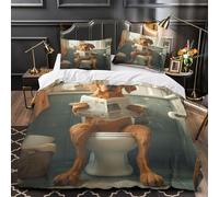 TFEDACVSS Chien drôle lisant Parure de Lit 3D Effet Microfibre résistante Super Douce Humour de Dessin animé Housse de Couette Fermeture Éclair Confortable Léger for Ado Single（135x200cm）