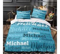 TFEDACVSS Conception du nom Michael Housse de Couette Microfibre résistante Douce Léger Typographie Moderne Parure de Lit 3D Imprimée Fermeture Éclair Hypoallergique for Adolescent Single（135x200cm）