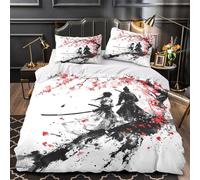 TFEDACVSS Duel de samouraïs Housse de Couette 3D Effet Super Douce Hypoallergique Peinture à l'encre Parure de Lit Microfibre résistante Fermeture Éclair Confortable for Garçon Single（135x200cm）