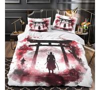 TFEDACVSS Duel de samouraïs Housse de Couette 3D Imprimée Microfibre résistante Super Douce Peinture à l'encre Parure de Lit Fermeture Éclair Hypoallergique Respirante for Garçon King（220x240cm）