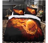 TFEDACVSS Effet de feu du Basket-Ball Housse de Couette 3D Effet Super Douce Confortable Style d'action Dynamique Parure de Lit Microfibre résistante Fermeture Éclair for Hommes Single（140x200cm）