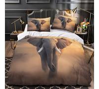 TFEDACVSS Éléphant d'Afrique Housse de Couette 3D Effet Microfibre Hypoallergique Super Douce Scène de Safari Sauvage Parure de Lit Fermeture Éclair Douce Confortable for Enfant Single（135x200cm）