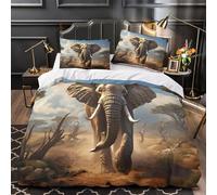 TFEDACVSS Éléphant d'Afrique Housse de Couette 3D Effet Ultra Douce Confortable Safari Faune Sauvage Parure de Lit Microfibre Hypoallergique Fermeture Éclair Super Douce for Hommes Single（135x200cm）