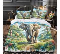 TFEDACVSS Éléphant d'Afrique Parure de Lit 3D Effet Microfibre Hypoallergique Super Douce Safari Sauvage Housse de Couette Fermeture Éclair Respirante for Enfants Garçons Ado Single（140x200cm）