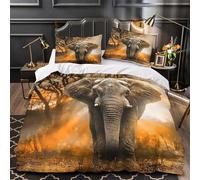 TFEDACVSS Éléphant d'Afrique Parure de Lit Imprimé en 3D Ultra Douce Résistante Scène de Savane Sauvage Housse de Couette Microfibre résistante Fermeture Éclair Respirante for Fille Single（135x200cm）