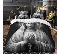 TFEDACVSS Femme Religieuse Parure de Lit Imprimé en 3D Super Douce Hypoallergique Noir et Blanc Housse de Couette Microfibre Fermeture Éclair Respirante for Garçons Adolescents Single（140x200cm）