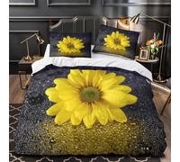 TFEDACVSS Fleur Jaune Parure de Lit Imprimé en 3D Microfibre résistante Confortable Photographie de Nature Housse de Couette Fermeture Éclair Super Douce Respirante for Ado Single（140x200cm）