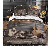 TFEDACVSS Guitare Acoustique Parure de Lit Microfibre Hypoallergique 3D Imprimée Confortable Musique Country Housse de Couette Fermeture Éclair Résistante for Adulte Single（135x200cm）