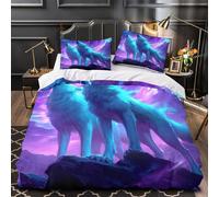 TFEDACVSS Hurlement du Loup Housse de Couette 3D Imprimée Microfibre Ultra Douce Confortable Fantastique Cosmique Parure de Lit Fermeture Éclair Hypoallergique Résistante for Couple Single（135x200cm）