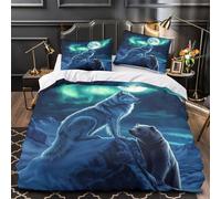TFEDACVSS Hurlement du Loup Housse de Couette 3D Imprimée Super Douce Confortable Scène Nocturne Arctique Parure de Lit Microfibre Hypoallergique Fermeture Éclair Léger for Enfant Single（140x200cm）