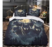 TFEDACVSS Hurlement du Loup Housse de Couette Microfibre Hypoallergique Douce Confortable Parure de Lit 3D Imprimée Fermeture Éclair Léger avec Taie d'oreiller for Adultes Enfants King（220x240cm）