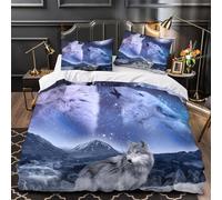 TFEDACVSS Hurlement du Loup Parure de Lit 3D Effet Super Douce Microfibre résistante Fantaisie Nocturne Housse de Couette Fermeture Éclair Léger Hypoallergique for Garçons Filles Single（135x200cm）