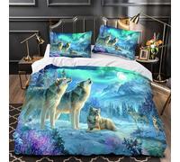 TFEDACVSS Hurlement du Loup Parure de Lit Imprimé en 3D Microfibre Hypoallergique Léger Fantaisie hivernale Housse de Couette Fermeture Éclair Super Douce Respirante for Ado Single（140x200cm）