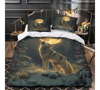 TFEDACVSS Hurlement du Loup Parure de Lit Microfibre 3D Imprimée Super Douce Respirante Scène de forêt Nocturne Housse de Couette Fermeture Éclair Ultra Douce Résistante for Fille Single（140x200cm）