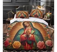 TFEDACVSS icône Religieuse Housse de Couette 3D Effet Douce Confortable Résistante sacré Parure de Lit Microfibre Fermeture Éclair Ultra Douce for Couple Single（140x200cm）