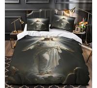 TFEDACVSS Jésus-Christ Housse de Couette 3D Effet Microfibre résistante Douce Peinture Religieuse Parure de Lit Fermeture Éclair Confortable Hypoallergique for Hommes Single（135x200cm）