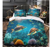 TFEDACVSS Les Tortues Marines nagent Housse de Couette 3D Effet Microfibre résistante Super Douce Parure de Lit Fermeture Éclair Hypoallergique Respirante for Couple Single（140x200cm）