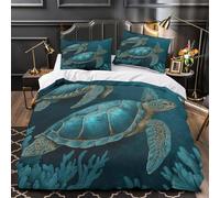 TFEDACVSS Les Tortues Marines nagent Housse de Couette 3D Imprimée Microfibre Ultra Douce Confortable Parure de Lit Fermeture Éclair Hypoallergique Résistante for Couple Single（135x200cm）