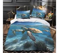 TFEDACVSS Les Tortues Marines nagent Housse de Couette Imprimé en 3D Ultra Douce Hypoallergique Parure de Lit Microfibre Fermeture Éclair Léger with d'oreiller for Enfant Single（140x200cm）