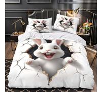 TFEDACVSS Mignon Lapin Qui Jette Un Coup d'œil Parure de Lit Microfibre 3D Imprimée Ultra Douce Confortable Housse de Couette Fermeture Éclair Résistante Respirante for Fille King（220x240cm）