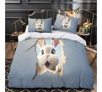 TFEDACVSS Mignon Lapin Qui Jette Un Coup d'œil Parure de Lit Microfibre Super Douce 3D Imprimée Housse de Couette Fermeture Éclair Ultra Douce Léger for Garçons Adolescents Single（140x200cm）