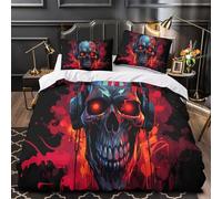 TFEDACVSS Mug à Motif crâne Parure de Lit Microfibre Hypoallergique Super Douce 3D Effet Housse de Couette Fermeture Éclair Résistante Respirante for Adulte Super King（260x220cm）