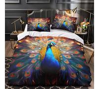 TFEDACVSS Parade du Paon Housse de Couette Imprimé en 3D Confortable Respirante Léger Parure de Lit Microfibre résistante Fermeture Éclair avec d'oreiller for Couple Single（140x200cm）