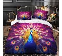 TFEDACVSS Parade du Paon Parure de Lit 3D Effet Microfibre Hypoallergique Ultra Douce Fantaisie vibrante Housse de Couette Fermeture Éclair Super Douce Respirante for Adulte Single（135x200cm）