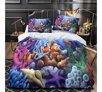 TFEDACVSS Poisson-Clown nageant Parure de Lit 3D Effet Douce Imprimé en 3D Housse de Couette Microfibre Hypoallergique Fermeture Éclair Ultra Douce for Couple Amoureux Single（135x200cm）