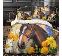 TFEDACVSS Portraits de Chevaux Housse de Couette 3D Imprimée Microfibre Ultra Douce Léger Aquarelle Florale Parure de Lit Fermeture Éclair Douce Confortable for Filles Ado Double（200x200cm）