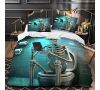 TFEDACVSS Squelette drôle Parure de Lit Imprimé en 3D Microfibre résistante Ultra Douce Humour des Yeux Brillants Housse de Couette Fermeture Éclair Confortable Respirante for Ado Single（140x200cm）