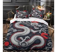 TFEDACVSS Tatouage de Dragon Housse de Couette Microfibre Hypoallergique 3D Effet Ultra Douce Néon coloré Parure de Lit Fermeture Éclair Super Douce Confortable for Enfant Double（200x200cm）